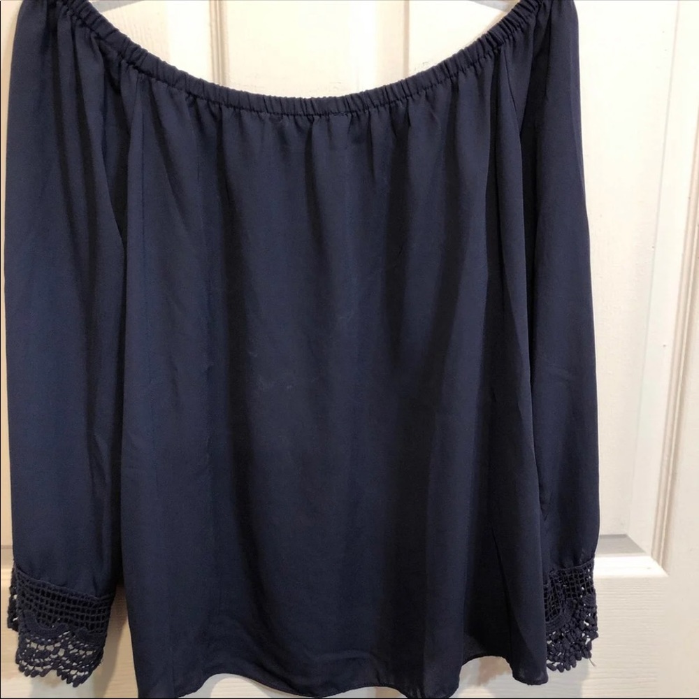 ING Off the Shoulder Navy Top sz Lg - Picture 3 of 5